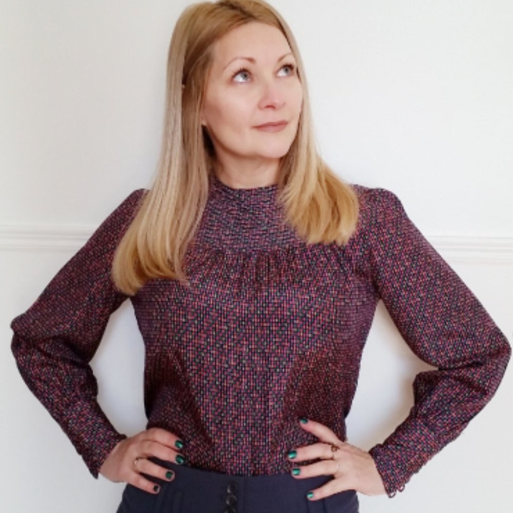 Refashioned Vintage Puffed Sleeve Blouse (S/M)